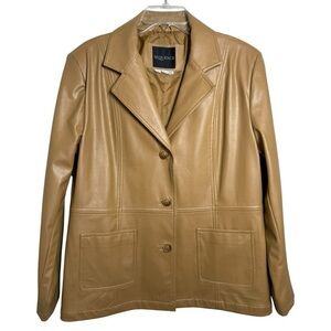 Vintage 90s Faux Leather Jacket Size 18 XL XXL Tan Brown Vegan Blazer Style Coat